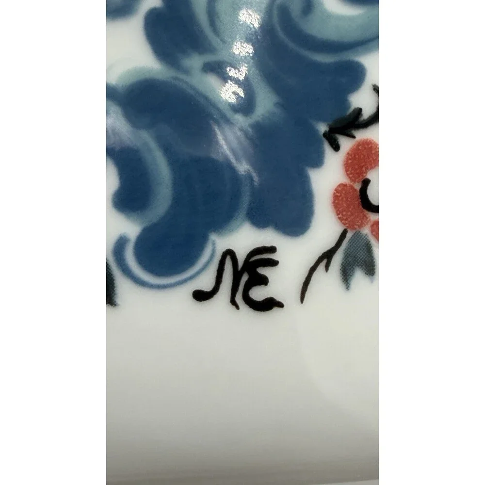 Rare Vintage Porsgrund Norway Porcelain Hand Painted Oval Floral Basin Bowl